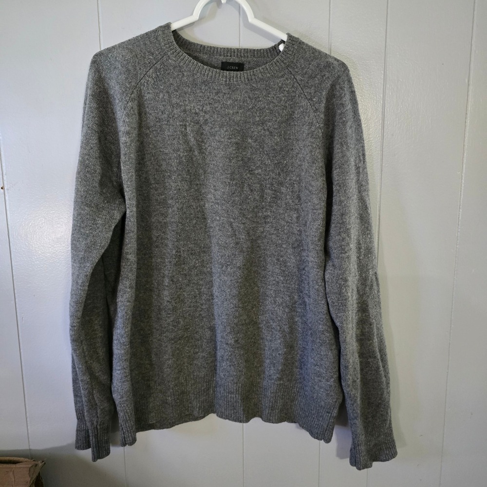 J.Crew‎ Lambswool Sweater Mens L Grey Crewneck Raglan Knit Pullover
